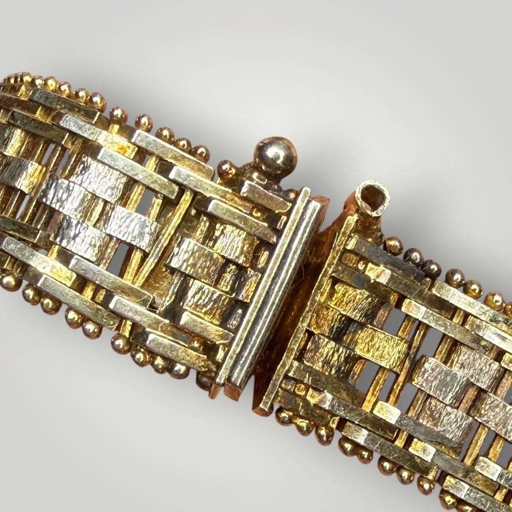 Milor Sterling Silver Gold Wash Patterned Bracelet Vintage sz 7,5 - Picture 9 of 11